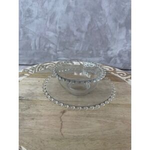 Vintage‎ Style Clear Glass Beaded Rim Bowl and Underplate Set Candlewick Style